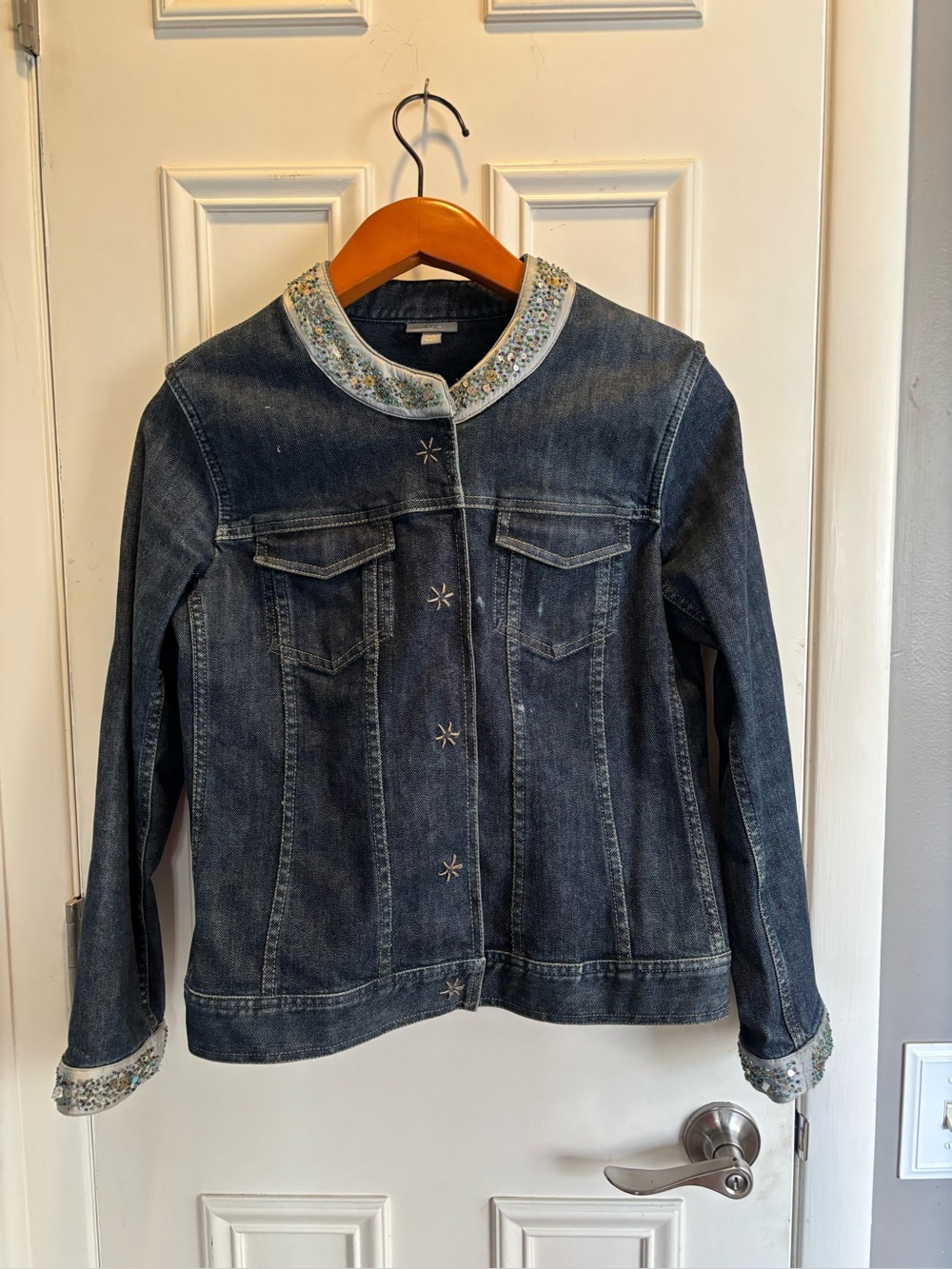 J Jill Denim Jacket with Embroidered Collar - Blue
